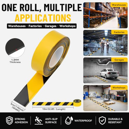 Heavy‑Duty Vinyl Floor Marking Tape Yellow Black 2 in x 33 FT 1.1mm Thick - size: 2 in x33 FT