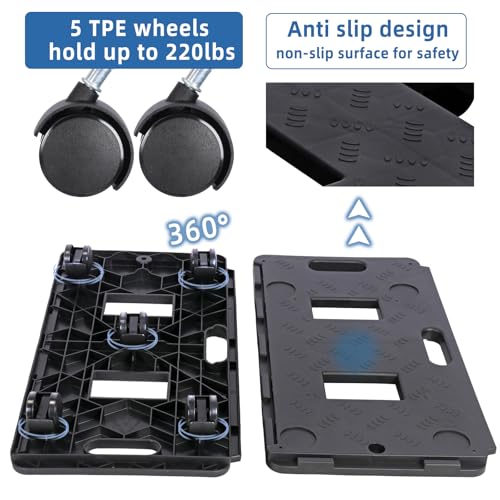 2 Pack Dolly Cart Multipurpose Furniture Mover with 5 Wheels Moving Supplies 220lbs Weight Capacity Each Movers Dollies