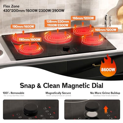 Electric Cooktop 30 Inch, 5 Burner Stove Top Burner 8600W, Magnetic Knob, - size: 30 Inch 5 Burner 586139