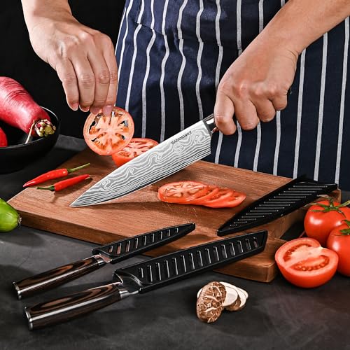 Japanese Knife Set, 3 Piece Kitchen Knives with Sheaths - size: 3PCS Silver