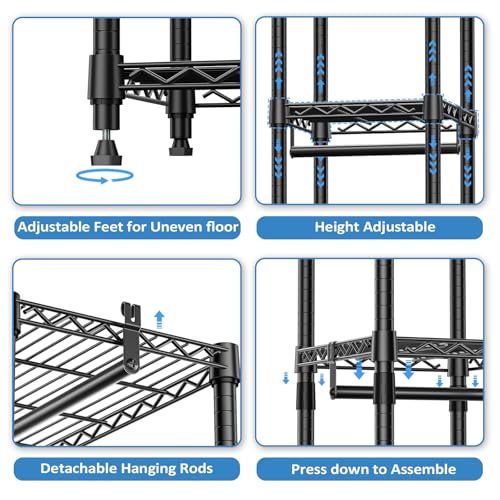 IZEUK Heavy Duty Garment Rack Wire Clothes Rack for Hanging Clothes (Black, 3 composition, 15.7" D x 43.3" W x 76.5" H) - color: Black, size: 2 Composition, 15.7"D x 43.3"W x 76.5"H