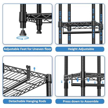 IZEUK Heavy Duty Garment Rack Wire Clothes Rack for Hanging Clothes (Black, 3 composition, 15.7" D x 43.3" W x 76.5" H) - color: Black, size: 2 Composition, 15.7"D x 43.3"W x 76.5"H