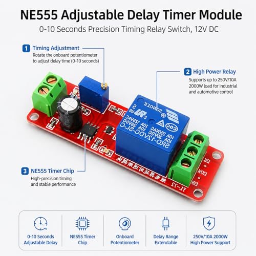 NE555 Adjustable Delay Timer Module, 12V DC