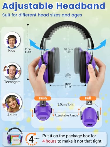 Dr.meter Ear Muffs for Noise Reduction: EM100 SNR27.4 Kids Ear Protection - color: Purple