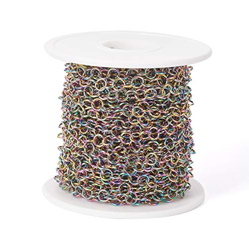 Craftdady 32.8 Feet Stainless Steel Rolo Cable Chain Link Multi-Color Round Cross Chain 5x5mm with Spool for Jewelry Pendant Necklace Bracelet Making - color: Multi-Colors, 10 Meters, 5x5mm