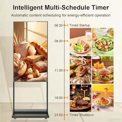 32 Inch Floor Standing Digital Signage, 700nits High Brightness Slim Frameless Advertising Display, Digital Signage with CMS/U-Disk Plug&Play, Split Screen, 7/24 Timer switch,HDMI/USB/WiFi/Android OS