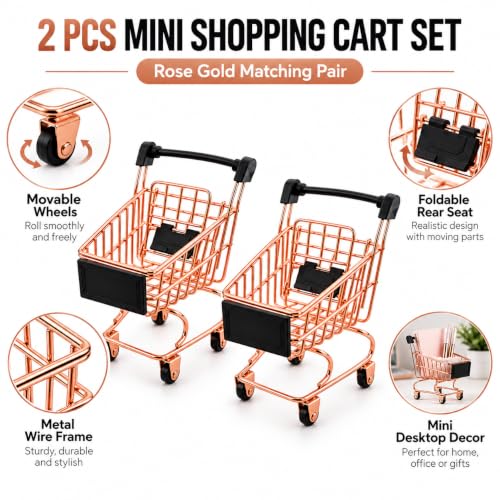 2 Pcs Mini Metal Shopping Cart, Mini Shopping Grocery Cart Supermarket Handcart Trolley Handcart Model Desktop Decor