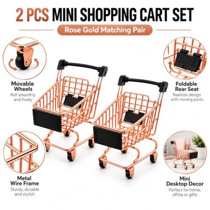 2 Pcs Mini Metal Shopping Cart, Mini Shopping Grocery Cart Supermarket Handcart Trolley Handcart Model Desktop Decor