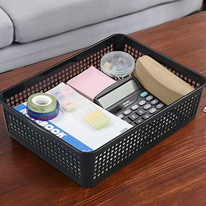 6 Pack Plastic A4 Letter Baskets, Black Office Basket Trays