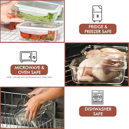 Razab 16 Pc (Set of 8) 30 Oz Glass Meal Prep Containers with Lids, Airtight Large Glass Food Storage Containers, Reusable Leak Proof BPA Free, Freezer to Oven and Dishwasher Safe - color: White