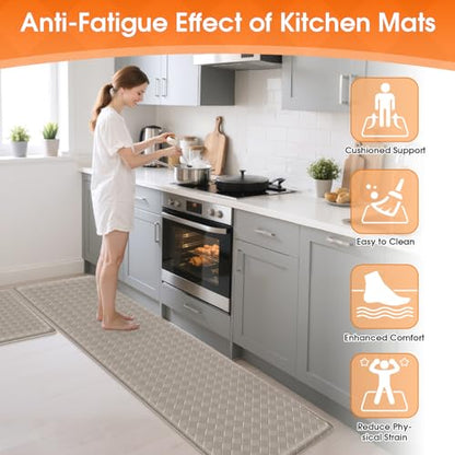 TranquilRelax Kitchen Mats, Cushioned Mats with Extra-Long Runner, Taupe - color: Taupe, size: 2-Piece | 30"+71" | Standard