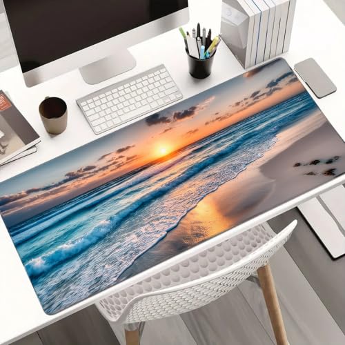 Large Gaming Mouse Pad 35.7"X15.7",Sea Waves Beach Mousepad Desk Mat - color: Sunset at Sea