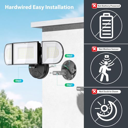 iMaihom 180W LED Security Light, 18000LM Flood Light Outdoor, Wired, Switch Controlled, IP65 Waterproof Exterior Floodlight, 6500K Daylight White, 3 Adjustable Heads for Garage, Yard, Entryway (Black) - color: Black