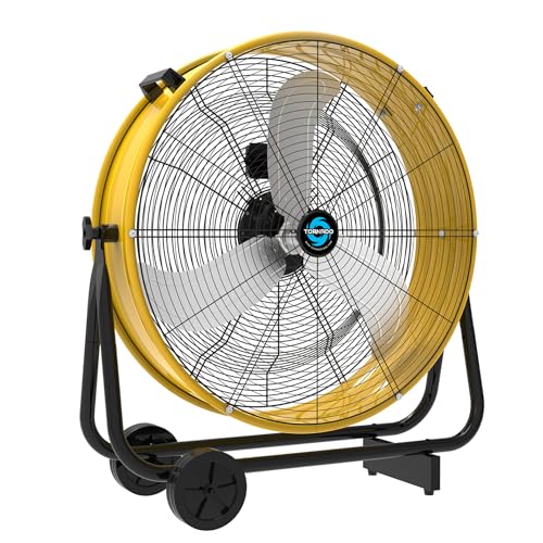 Tornado 24" High Velocity Drum Fan - Heavy Duty Metal Fan for Commercial & Industrial Use, 7700 CFM, 3 Speeds, 1/3 HP, 8 FT Cord, ETL Safety Listed - size: 24 Inch Standard