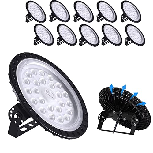 UFO LED High Bay Light 100W 10 Pack, 10000LM 6500K Daylight White Super Bright High Bay LED Light, IP65 Waterproof, Commercial Warehouse Lighting for Workshop Factory Barn Shop Garage Lighting Fixture - color: 100W 10 Pack