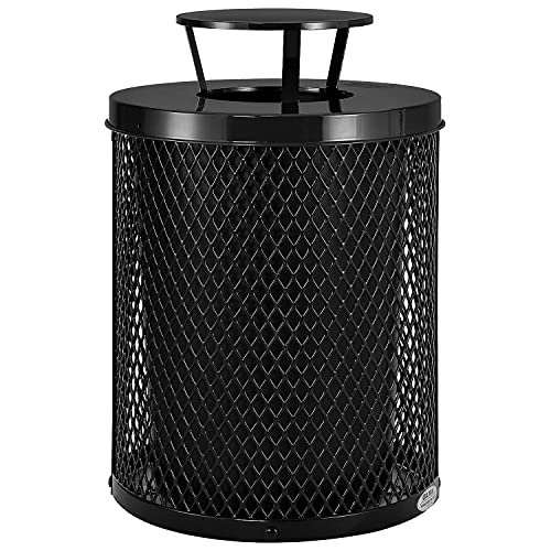 Global Industrial Outdoor Diamond Steel Trash Can with Rain Bonnet Lid and Plastic Liner, 36 Gallon Capacity, Black, Commercial Trash Can, 23-1/2" Diameter, 40-1/2"H - color: Black