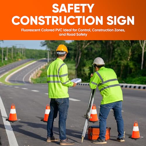 Pyle 12" PVC Traffic Cones, 12-PackSafety Cones for Parking, Construction & Roadwork, High-Visibility Orange, Durable, Stackable Design, Heavy-Duty Base for Stability in All Weather
