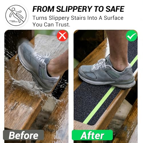 Outdoor Stair Treads Non-Slip 6" x 30" 12-Pack Waterproof Grip Tape Glow - color: Green, size: 6" x 30"