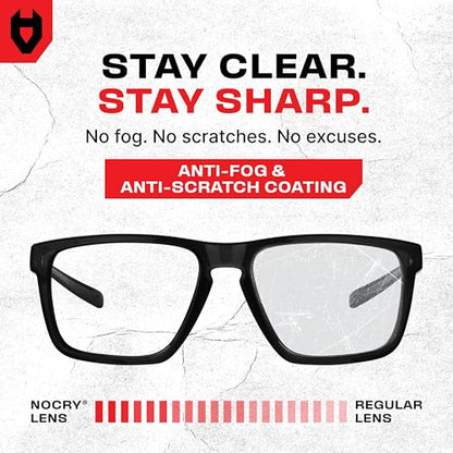 NoCry ANSI Z87.1 Clear Safety Glasses with Side Shields — Durable Anti Fog & Scratch Resistant Eye Protection Glasses or Men & Women — ANSI Z87 Rated Protective Eyewear with 100% UV Shielding for Work - color: Black & Black