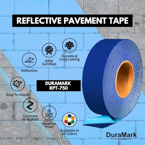 DuraMark RPT-750 Reflective Pavement Marking Tape, Blue, 2 in x 36 ft Roll - color: Blue, size: 2 Inch x 36 Ft