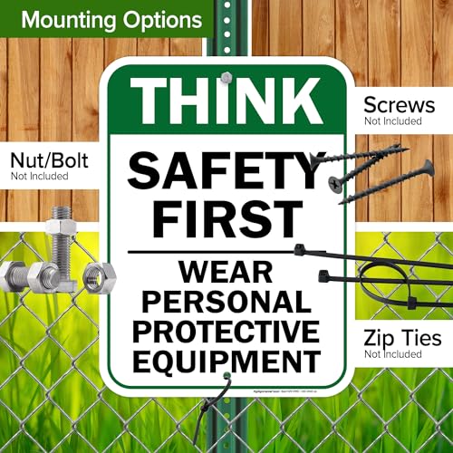 Think Safety First Wear Personal Protective Equipment Sign, 12"x16"0.40 - size: 12x16 Aluminum