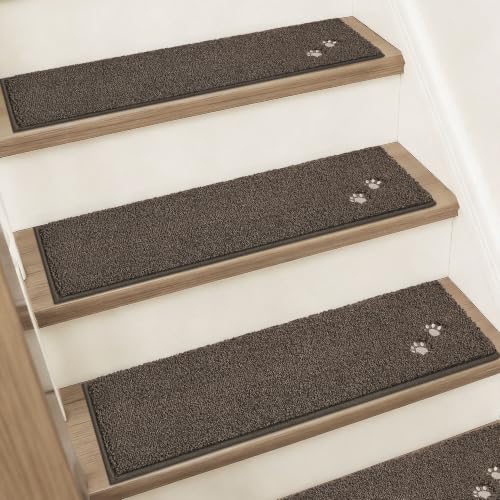 BEQHAUSE Stair Treads Non Slip for Wooden Steps 28" x 9", 4pcs, Brown - color: Brown - Dog Paws, size: 28 in X 9 in (4 Pieces)