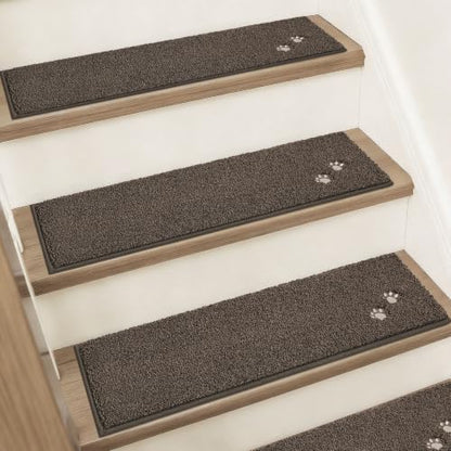 BEQHAUSE Stair Treads Non Slip for Wooden Steps 28" x 9", 4pcs, Brown - color: Brown - Dog Paws, size: 28 in X 9 in (4 Pieces)