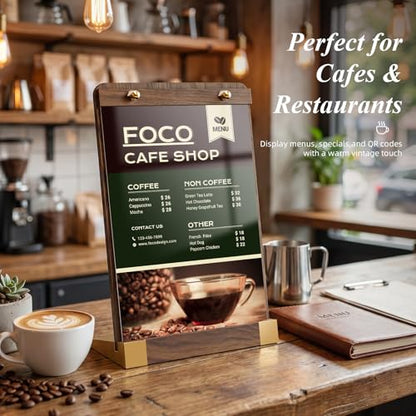 PPH-Sisy 4 Pack Acrylic Sign Holders 8.5 x 11 with Wood Base, Tabletop Display Sign Stand for Menu Flyer Poster, Clear Acrylic Paper Frame for Restaurant Coffee Shop Hotel Office Exhibition - size: 8.5*11-4 Pack