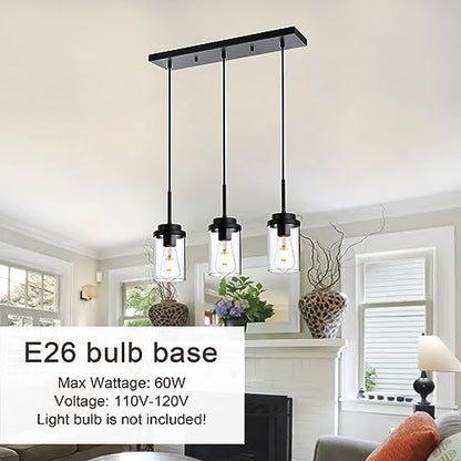 MELUCEE 3 Lights Linear Chandelier Black Finish, 20.5 Inches Length - color: Black, size: 3 Lights-1 Pack Linear