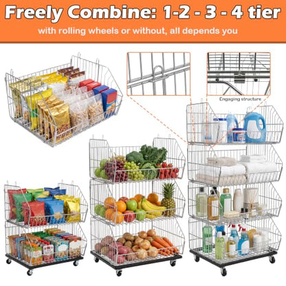 KAXIWEI 4-Tier Folding Storage Rack Wire Grid Display Rack with Wheels