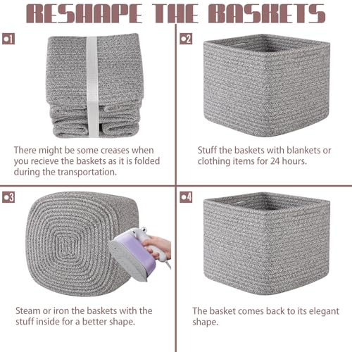 OIAHOMY 3 PACK Cube Storage Bins Storage Baskets Shelf Bins Grey - color: Grey