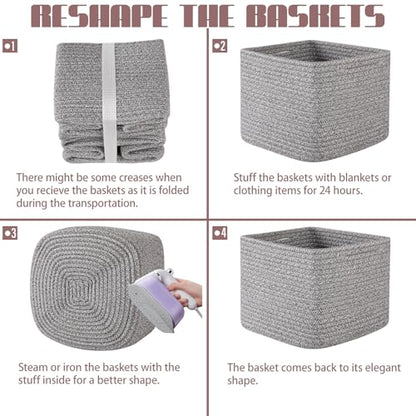 OIAHOMY 3 PACK Cube Storage Bins Storage Baskets Shelf Bins Grey - color: Grey