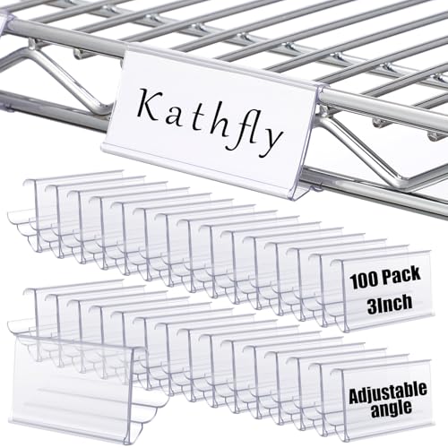 Kathfly 100 Pack Wire Shelf Label Holder 3" Adjustable Shelf Cable Tags - size: 3"