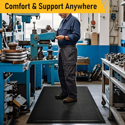 Nisorpa Anti Fatigue Mats Industrial 2' x 6' Ergonomic Standing Mat 15/16" Extra Thick Heavy Duty Commercial Diamond Plate Support Shop Floor Mat for Leg & Back Pain, Black - size: 2' x 6'
