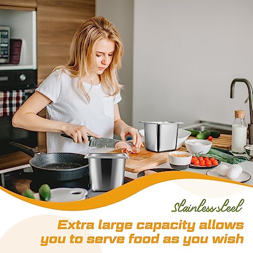 16 Pack 1/6 Stainless Steel Pans with Lid, 2Tongs, 4Spoons, 6 Inch Deep - size: 6 Inch