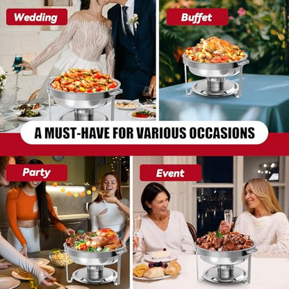 IMACONE Round Chafing Dish Buffet, 4 Pack, 5QT, Stainless Steel Chafer - color: Silver