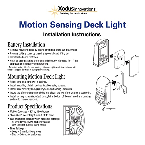 Xodus Battery Operated LED Deck & Stair Light, Motion Sensor, White, 2 Pack - color: White