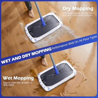 Masthome 16" Large Mops for Floor Cleaning,Upgraded 60" Extra Long Handle - color: Blue White