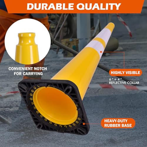 4-Pack 36" Yellow Traffic Cones - Reflective Safety - color: Yellow, size: 36inch