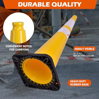 4-Pack 36" Yellow Traffic Cones - Reflective Safety - color: Yellow, size: 36inch