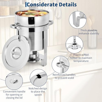 GarveeHome 11QT Soup Chafer Set of 2, Stainless Steel Round Soup Warmer - color: Silver, size: 11QT-2 Pcs