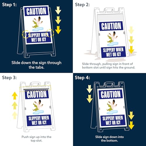 Caution Slippery When Wet Or Icy With Graphic Folding Floor Sign, 18x24 Inches, Portable A Frame, Made in USA by My Sign Center - size: 18x24 Plastic