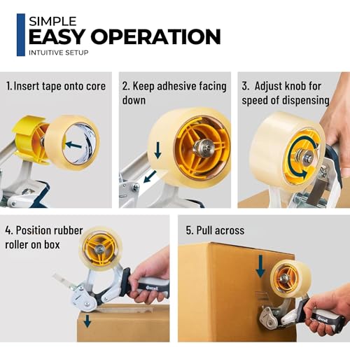 ICO by Excell Anti-Backflow Metal Packaging Tape Dispenser (2" Wide) for Packaging, Transportation, Moving, and Box Sealing. Includes 1 Tape Roll