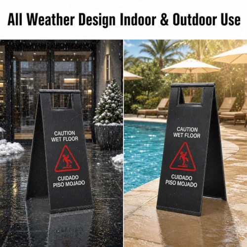 2 Pcs Stainless Steel Wet Floor Sign 24 Inch Caution Sign Black - color: Black