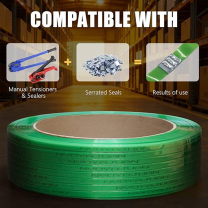 5/8" x.034 x3800ft Polyester (PET) Strapping Roll of 16"x6" Core Size 1450lbs Break Strength Green - size: 5/8"x3800'