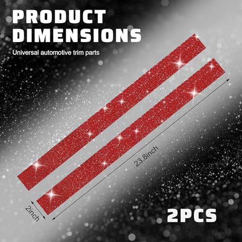 2 PCS Bling Car Door Sill Protector, Shiny Rhinestone Auto Door Entry Guard Bumper Anti-Scratch Strip, Crystal Threshold Sticker Cuttable Trunk Edge Protector (Red, 23.8 × 2.0 inches) - color: Red, size: 23.8 × 2.0 inches