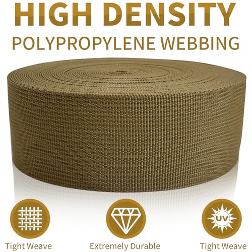 2" Lt Brown Wide Webbing Straps 12yd for Lawn Chair,Bag &Sewing - color: Champagne 32