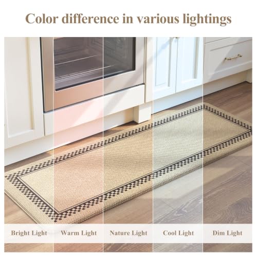 KIMODE Kitchen Mats Cushioned Anti Fatigue, Jute Geometric Kitchen Rugs Set - color: Jute, size: 17.3" x 47"+17.3" x 29"--0.47 inches