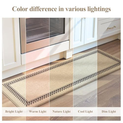 KIMODE Kitchen Mats Cushioned Anti Fatigue, Jute Geometric Kitchen Rugs Set - color: Jute, size: 17.3" x 47"+17.3" x 29"--0.47 inches