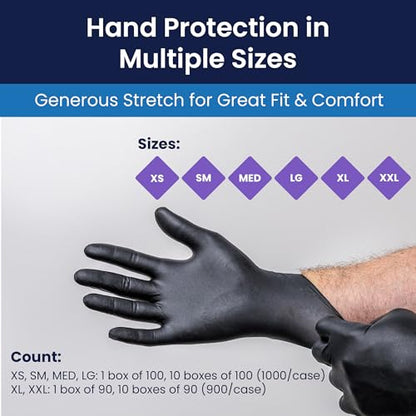 Adenna SHADOW Disposable Nitrile Gloves – 6 Mil, Medical Grade, Textured Grip, Powder Free, Black - size: Large